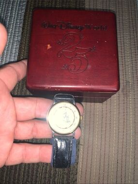 Walt Disney World 25th Anniversary Watch with Black Leather Band